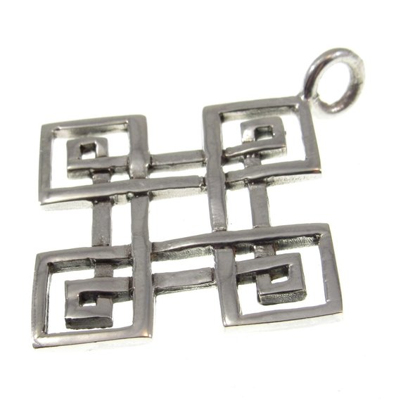 Solid 925 Sterling Silver Celtic Quaternary Knot Diamond Shaped Pendant - Picture 4 of 5